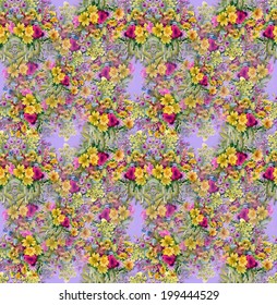 Watercolor flower on violet background seamless pattern vector 