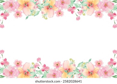 Watercolor flower pastel color border for wedding, birthday, card, background, invitation, wallpaper, sticker, decoration etc.