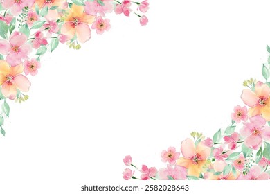 Watercolor flower pastel color border for wedding, birthday, card, background, invitation, wallpaper, sticker, decoration etc.