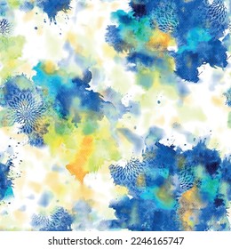 Watercolor Flower Pattern. Indigo Color Mandala and Tie Dye Print Pattern and Grunge Textured Abstract Art Background Adlı Stok Vektör