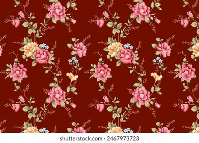 watercolor flower pattern on navy background