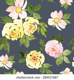 Watercolor flower pattern. Seamless pattern. Vector. Illustration. Gentle