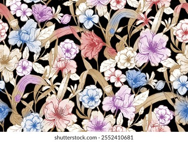 Watercolor flower pattern, suitable for wall decoration and fabric is very beautiful color combination

