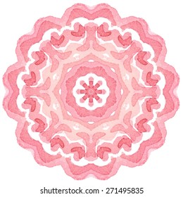 Watercolor Flower Pink Blossom Mandala. Lace circular ornament on white background. Oriental Geometric circle element. Vector illustration.