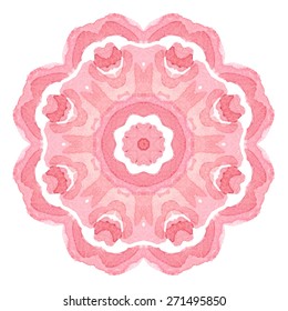Watercolor Flower Pink Blossom Mandala. Lace circular ornament on white background. Oriental Geometric circle element. Vector illustration.