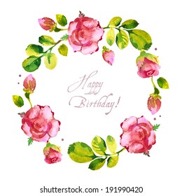 Watercolor flower roses wreath. Vector illustration