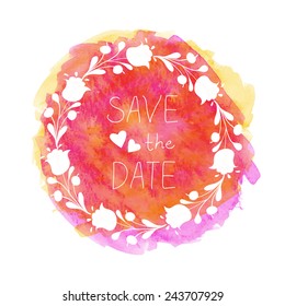 Watercolor flower rounded frame. Vector background. 