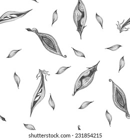 Watercolor flower seamless monochrome pattern