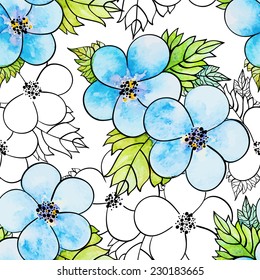 Watercolor flower seamless pattern