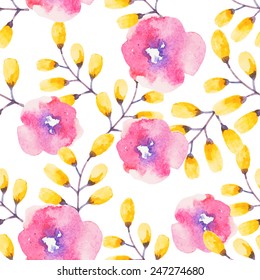 Watercolor flower seamless pattern