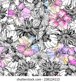 Watercolor flower seamless pattern vector