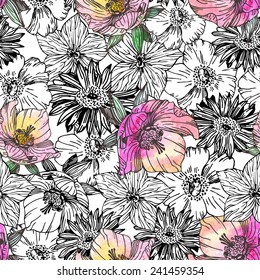 Watercolor flower seamless pattern vector