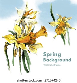 Watercolor flower. Seamless pattern. Vector illustration.