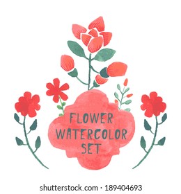 Watercolor flower set. Vector ikkustration.