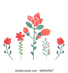 Watercolor flower set. Vector ikkustration.