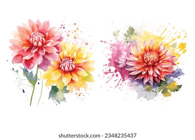 Aquarell-Blume mit Flecken und Splash-Vektordesign