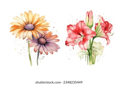 Watercolor flower with stain and splash vector design