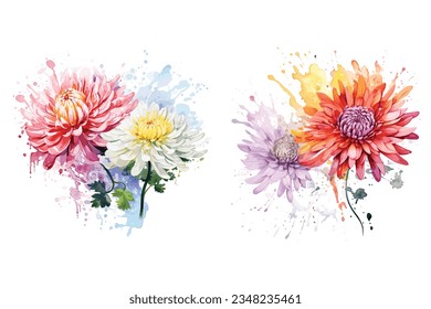 Watercolor flower with stain and splash vector design