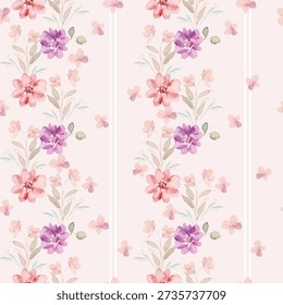 Watercolor Flower Stripe Background Pattern 