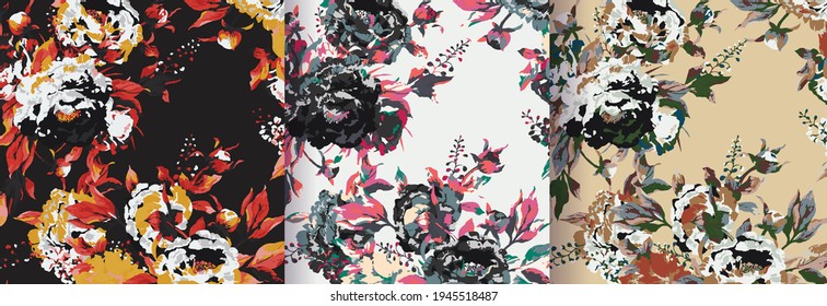 Watercolor Flower Background.  Liberty Style. Fabric, Covers, Manufacturing, Wallpapers, Print, Gift Wrap.