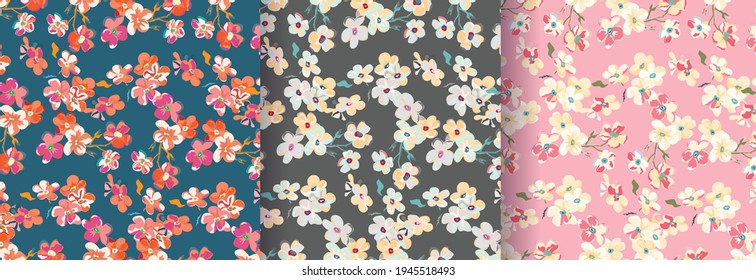 Watercolor Flower Background.  Liberty Style. Fabric, Covers, Manufacturing, Wallpapers, Print, Gift Wrap.