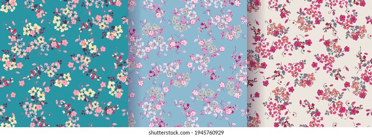 Watercolor Flower Background.  Liberty Style. Fabric, Covers, Manufacturing, Wallpapers, Print, Gift Wrap.