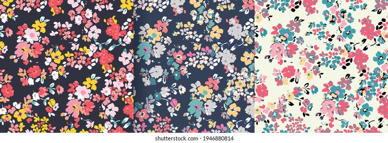 Watercolor Flower Background.  Liberty Style. Fabric, Covers, Manufacturing, Wallpapers, Print, Gift Wrap.