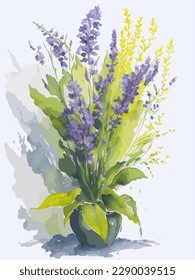 Watercolor Flower with Vase. Flower clipart. Vector arrangements for greeting card or invitation design. Flower design for invitation. Floral Garden