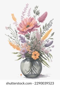 Watercolor Flower with Vase. Flower clipart. Vector arrangements for greeting card or invitation design. Flower design for invitation. Floral Garden