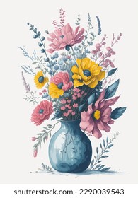 Watercolor Flower with Vase. Flower clipart. Vector arrangements for greeting card or invitation design. Flower design for invitation. Floral Garden