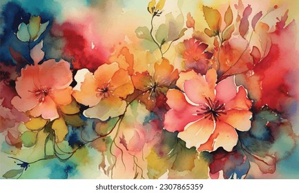 Watercolor flower vector art illustration.