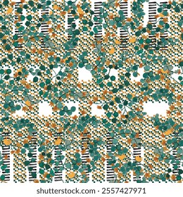 Watercolor flower vector continuous, seamless watercolor flower, floral pattern, flowing repeat pattern, blue and green floral for textile, fashion, fabric, scarf, pattern. 