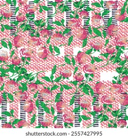 Watercolor flower vector continuous, seamless watercolor flower, floral pattern, flowing repeat pattern, blue and green floral for textile, fashion, fabric, scarf, pattern. 