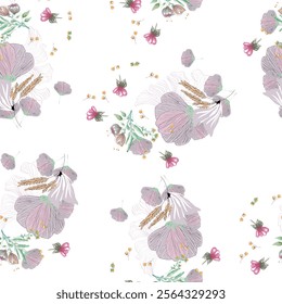 Watercolor flower vector continuous, seamless watercolor flower, floral pattern, flowing repeat pattern, blue and green floral for textile, fashion, fabric, scarf, pattern. 