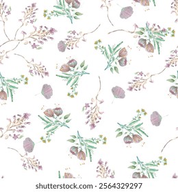 Watercolor flower vector continuous, seamless watercolor flower, floral pattern, flowing repeat pattern, blue and green floral for textile, fashion, fabric, scarf, pattern. 