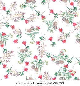 Watercolor flower vector continuous, seamless watercolor flower, floral pattern, flowing repeat pattern, blue and green floral for textile, fashion, fabric, scarf, pattern. 