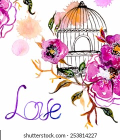 Watercolor flower for wedding invitation design, save the date illustration or Valentine's day design