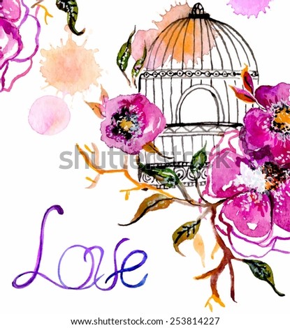 Watercolor flower for wedding invitation design, save the date illustration or Valentine's day design