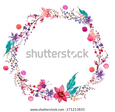 Watercolor flower wreath background for beautiful design, Vector