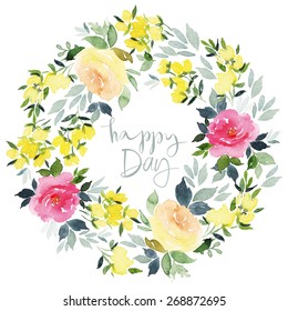 Watercolor flower wreath. Illustration. Hand lettering. Handmade. Painting. Summer. Flowers.