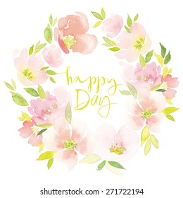 Watercolor flower wreath. Illustration. Hand lettering. Handmade. Painting. Summer. Flowers.