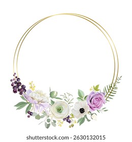 Watercolor flower wreath for wedding, birthday, card, background, invitation, wallpaper, sticker, decoration etc
