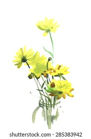 watercolor flower yellow isolated on white background, vector illustration