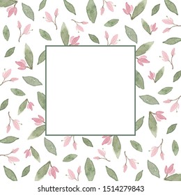 watercolor flowerand leaf frame background 