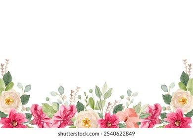 watercolor flowers background for design. Floral border frame card template.