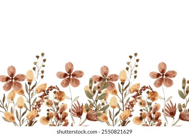 Watercolor flowers background for design. Floral border frame card template.