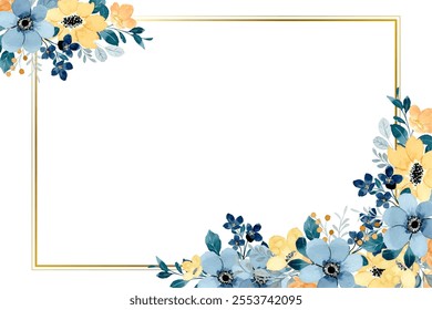 Watercolor flowers background for design. Floral border frame card template.