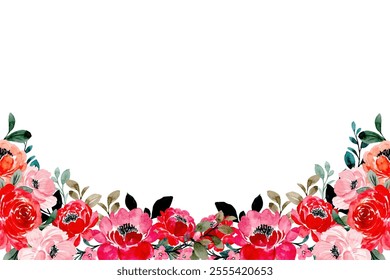 watercolor flowers background for design. Floral border frame card template.