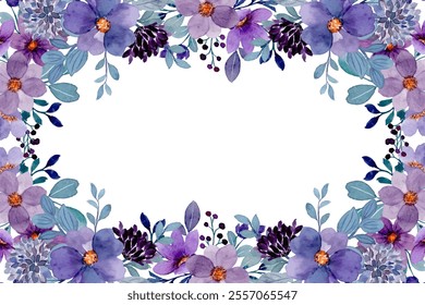 watercolor flowers background for design. Floral border frame card template.