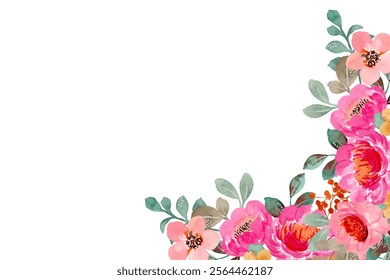 Watercolor flowers background for design. Floral border frame card template.